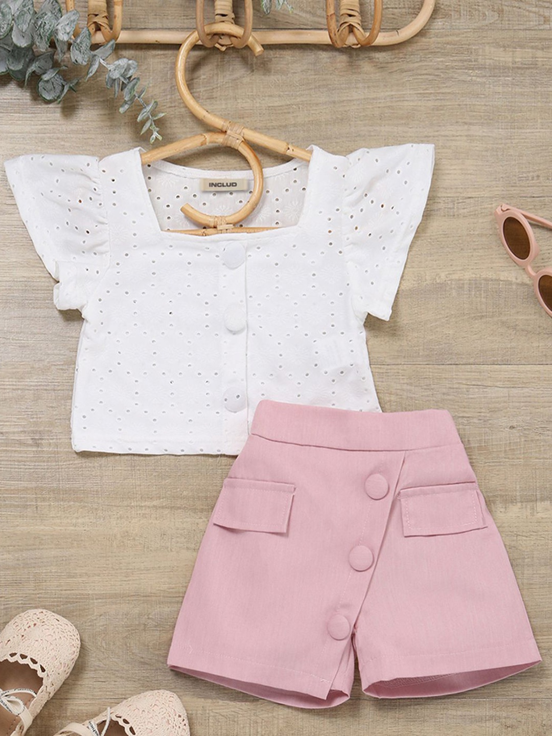 INCLUD Girls Top With Shorts, Pink