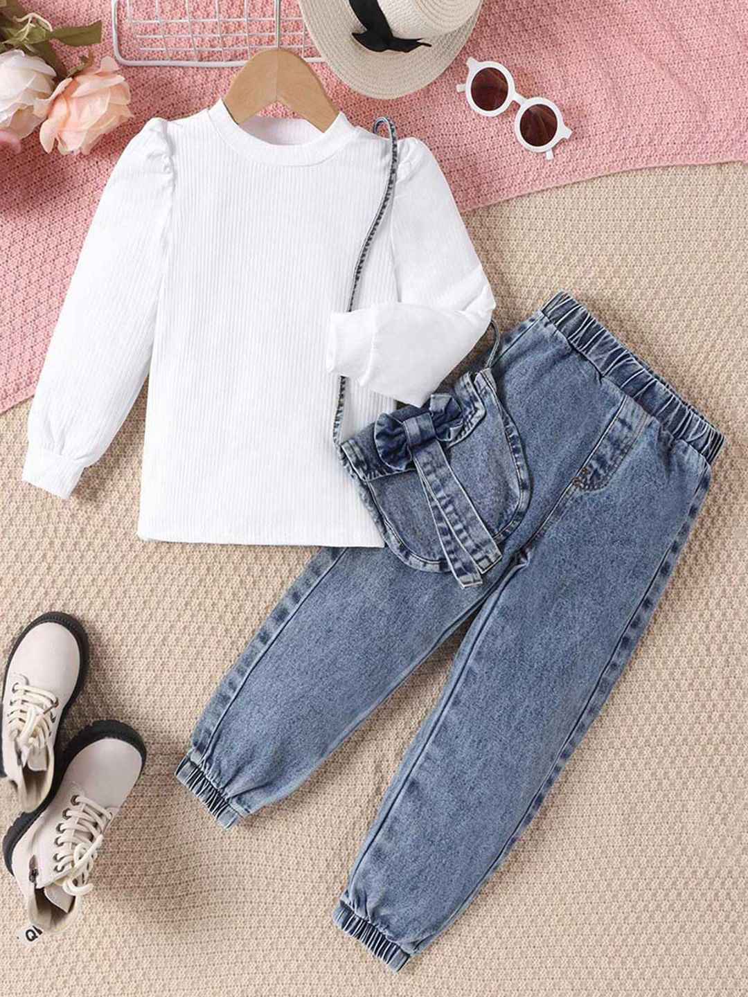 

INCLUD Girls Striped Top With Trouser, White