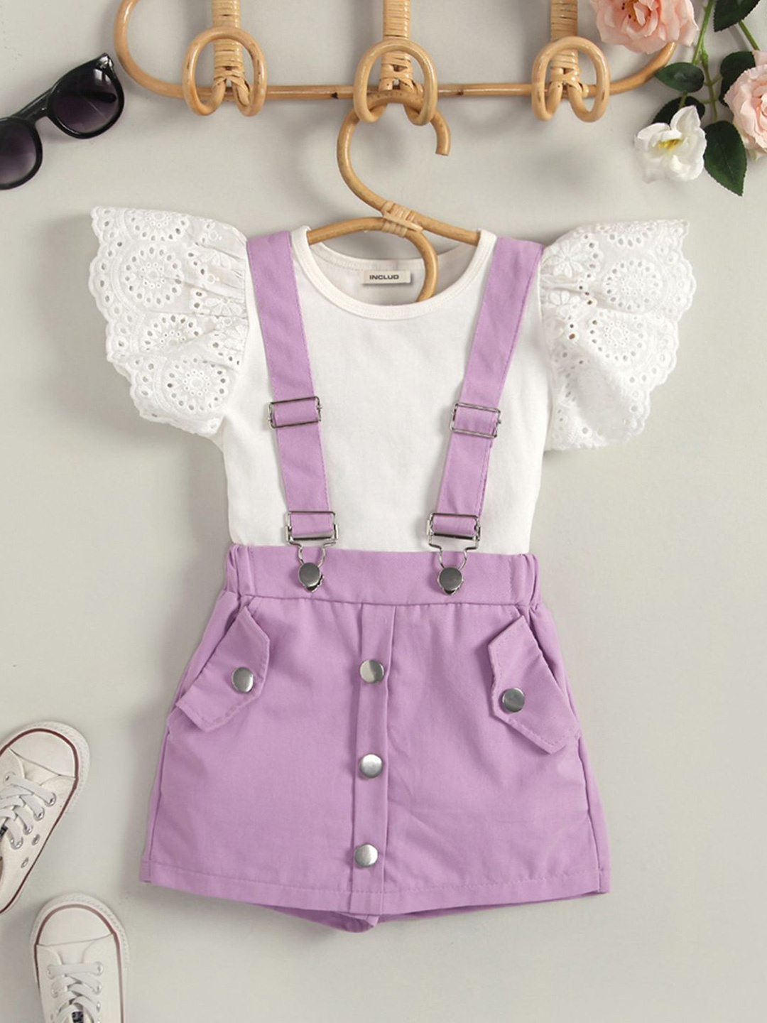 

INCLUD Girls Self Design Top With Short, Purple