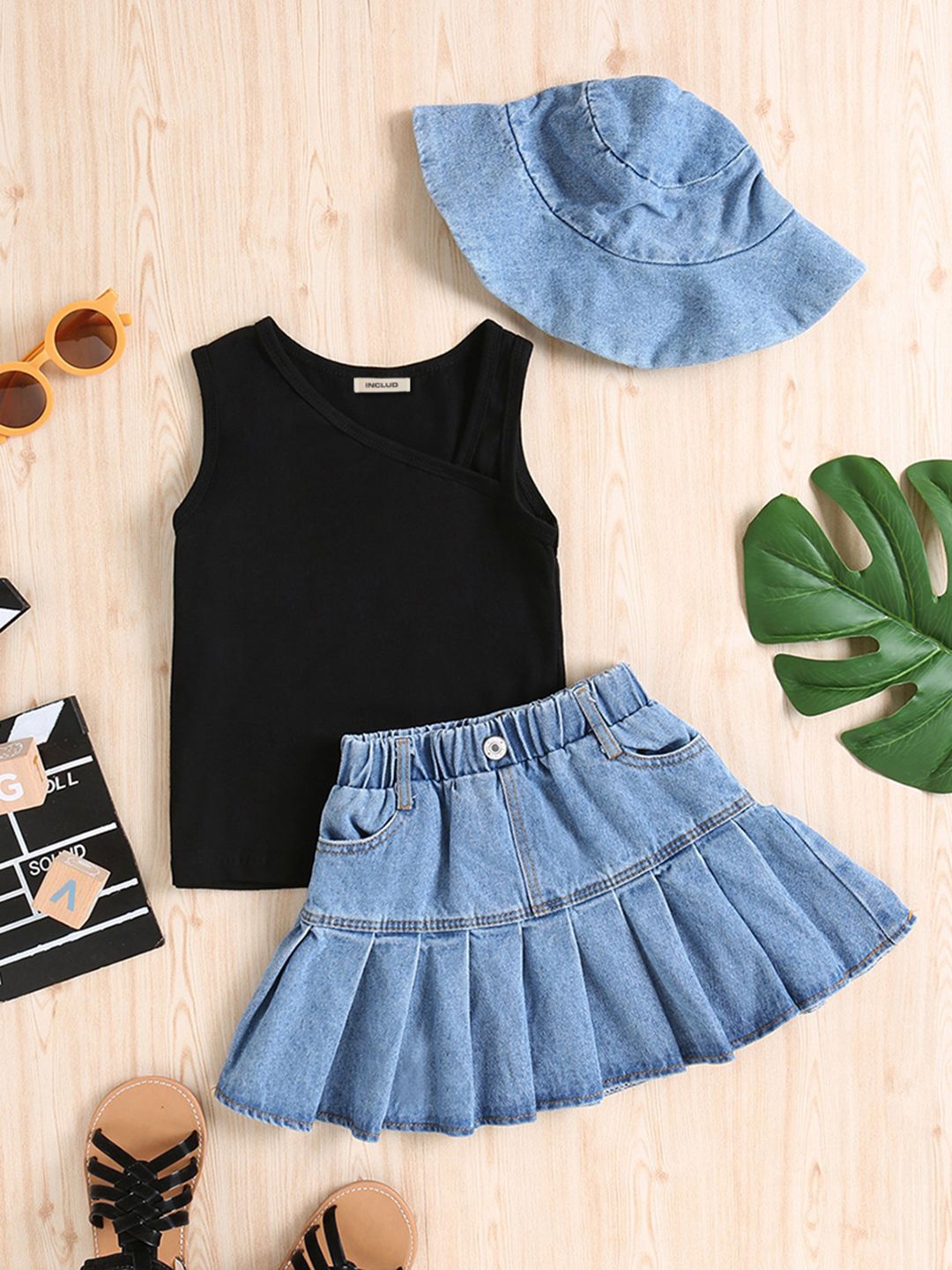 

INCLUD Girls Top With Skirt, Black