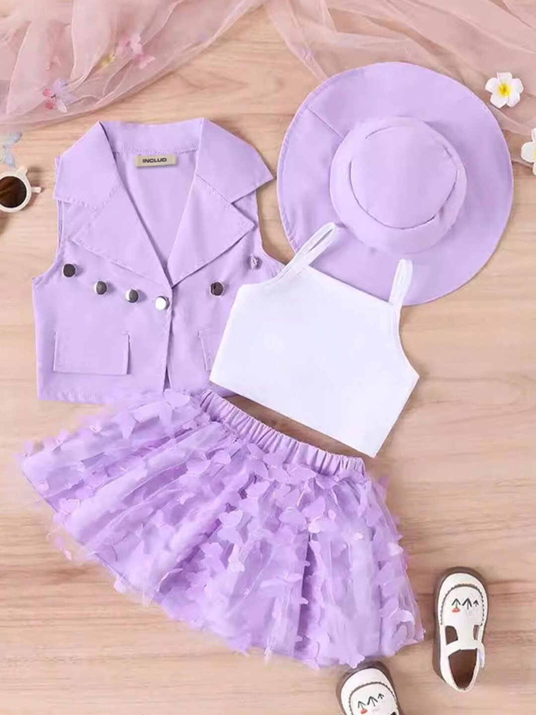 

INCLUD Girls Top with Skirt Jacket & Hat Set, Purple