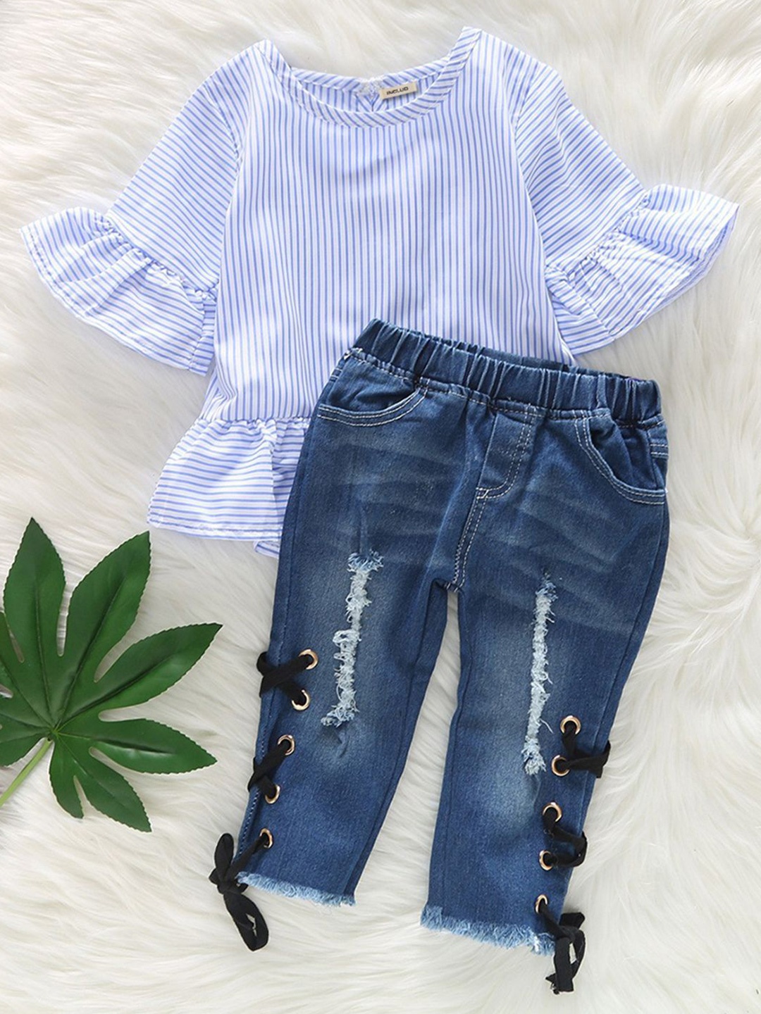 

INCLUD Girls Striped Top With Trouser, Navy blue