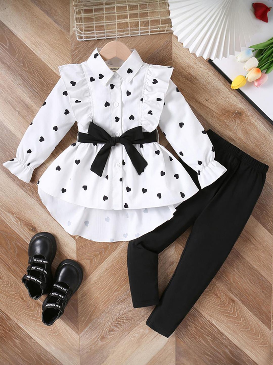 

INCLUD Girls Printed Shirt With Trousers, White