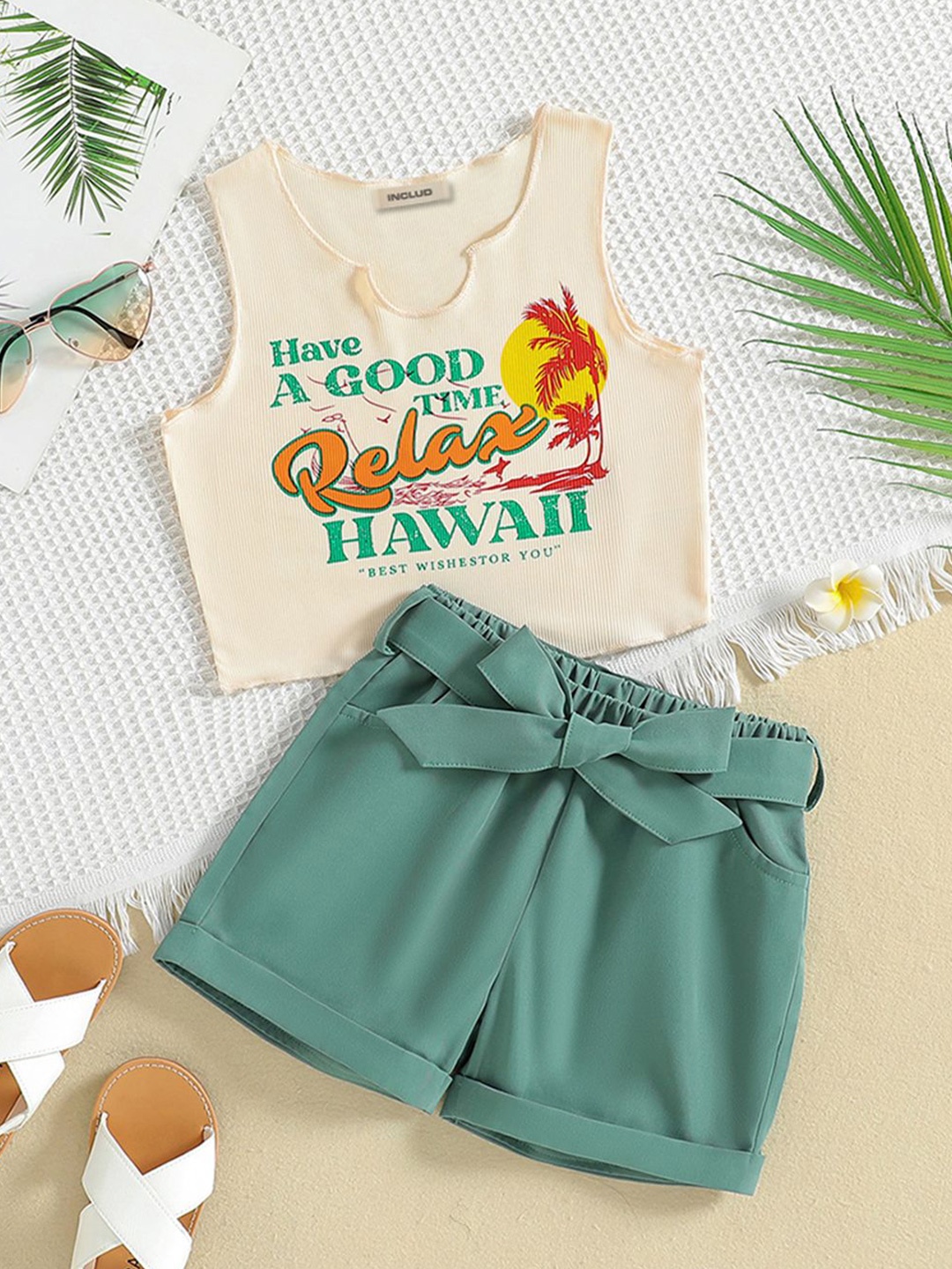 

INCLUD Girls Printed Top With Short, Green