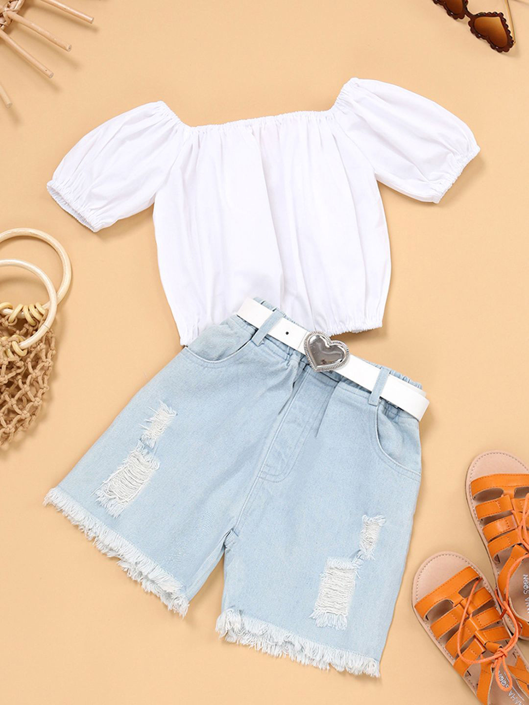 

INCLUD Girls Top with Shorts, White