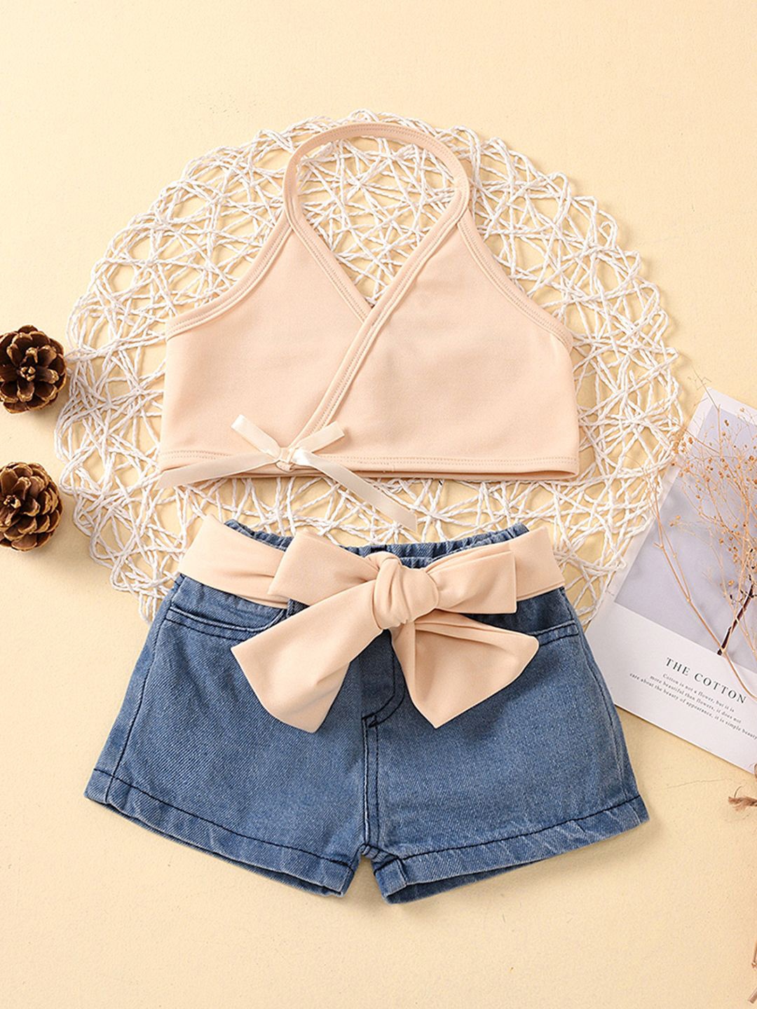 

INCLUD Girls Top With Shorts, Beige