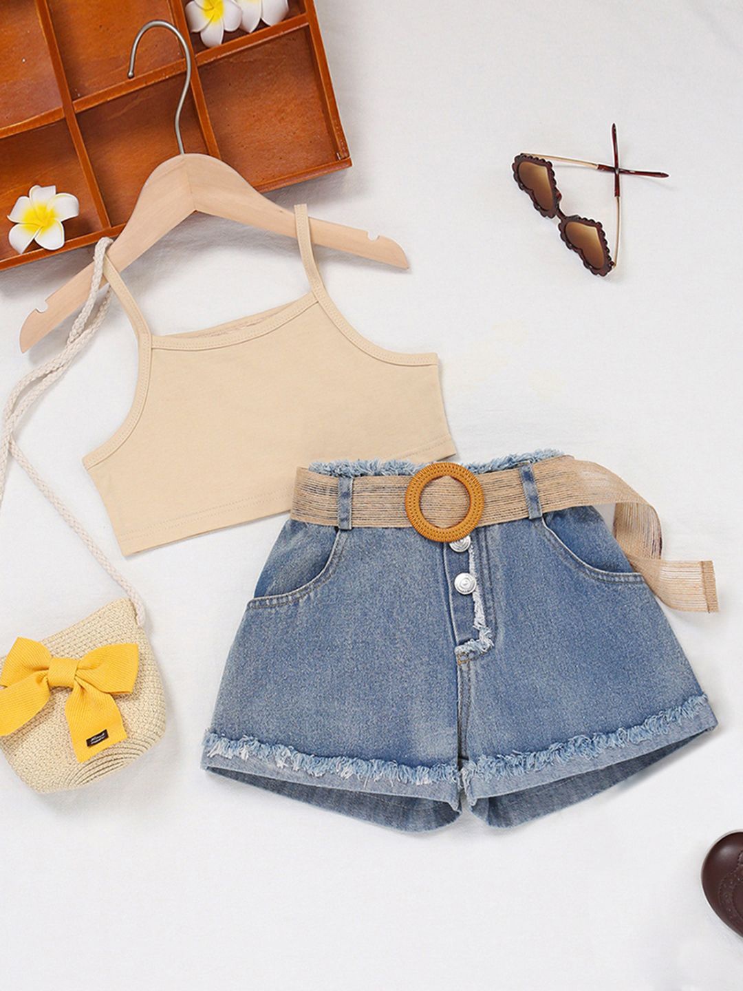 

INCLUD Girls Top With Shorts, Beige