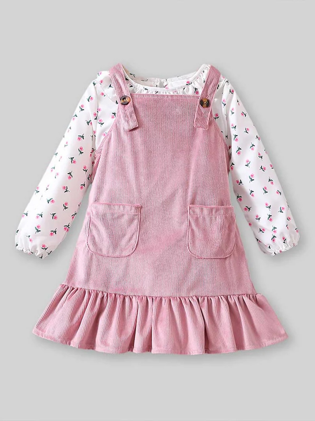 

INCLUD Girls Shoulder Straps Pinafore Dress With Top, Pink