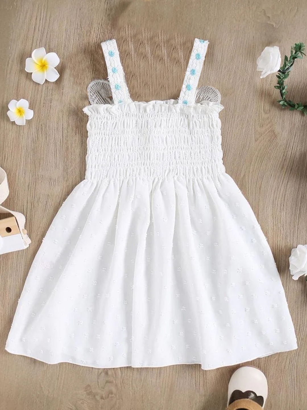 

INCLUD Girls Applique Shoulder Straps Fit and Flare Dress, White