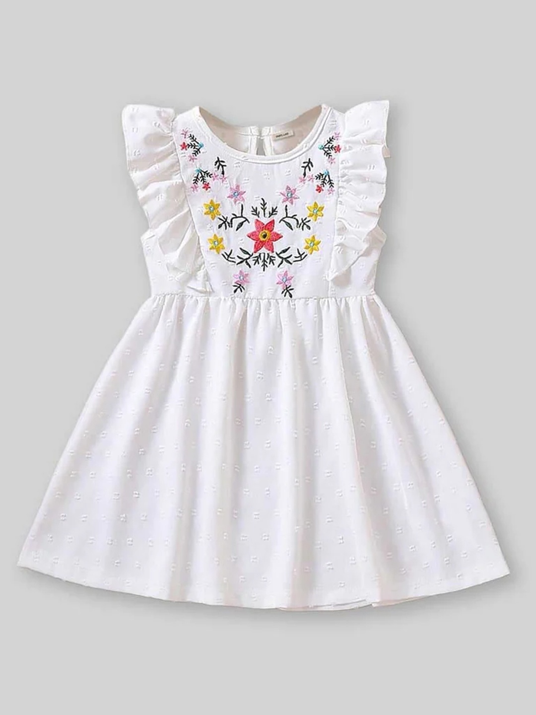 

INCLUD Girls Floral Embroidered Flutter Sleeve Fit & Flare Dress, White