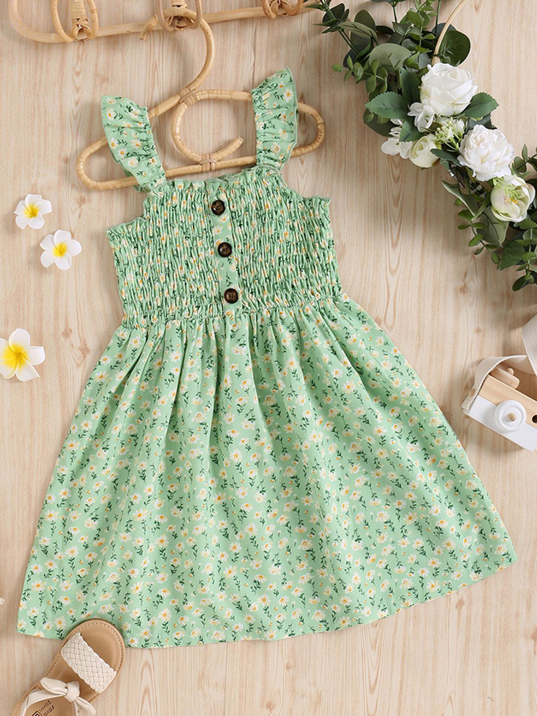 

INCLUD Floral Printed Shoulder Straps Fit & Flare Dress, Green