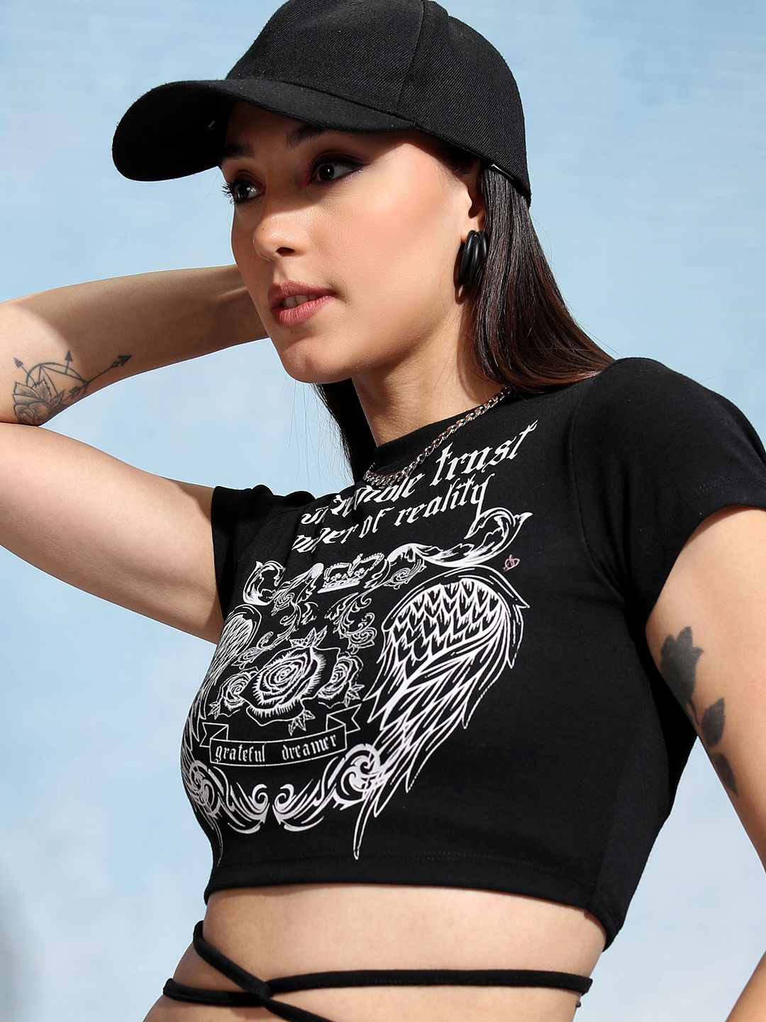 

Street By Tokyo Talkies Typography Printed Tie-Up Styled Crop Top, Black