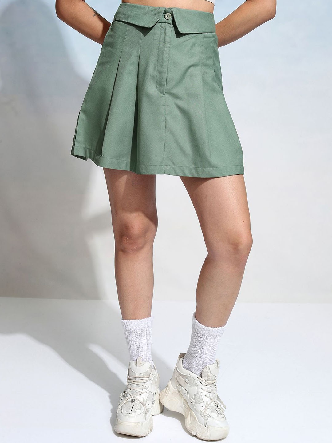 

Tokyo Talkies Knife Pleated A-line Mini Skirts, Green