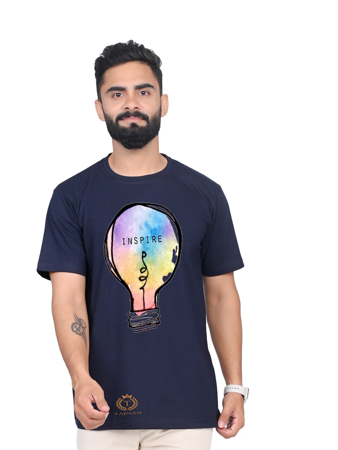 

TAJNAN Men Graphic Printed Round Neck Cotton T-shirt, Blue