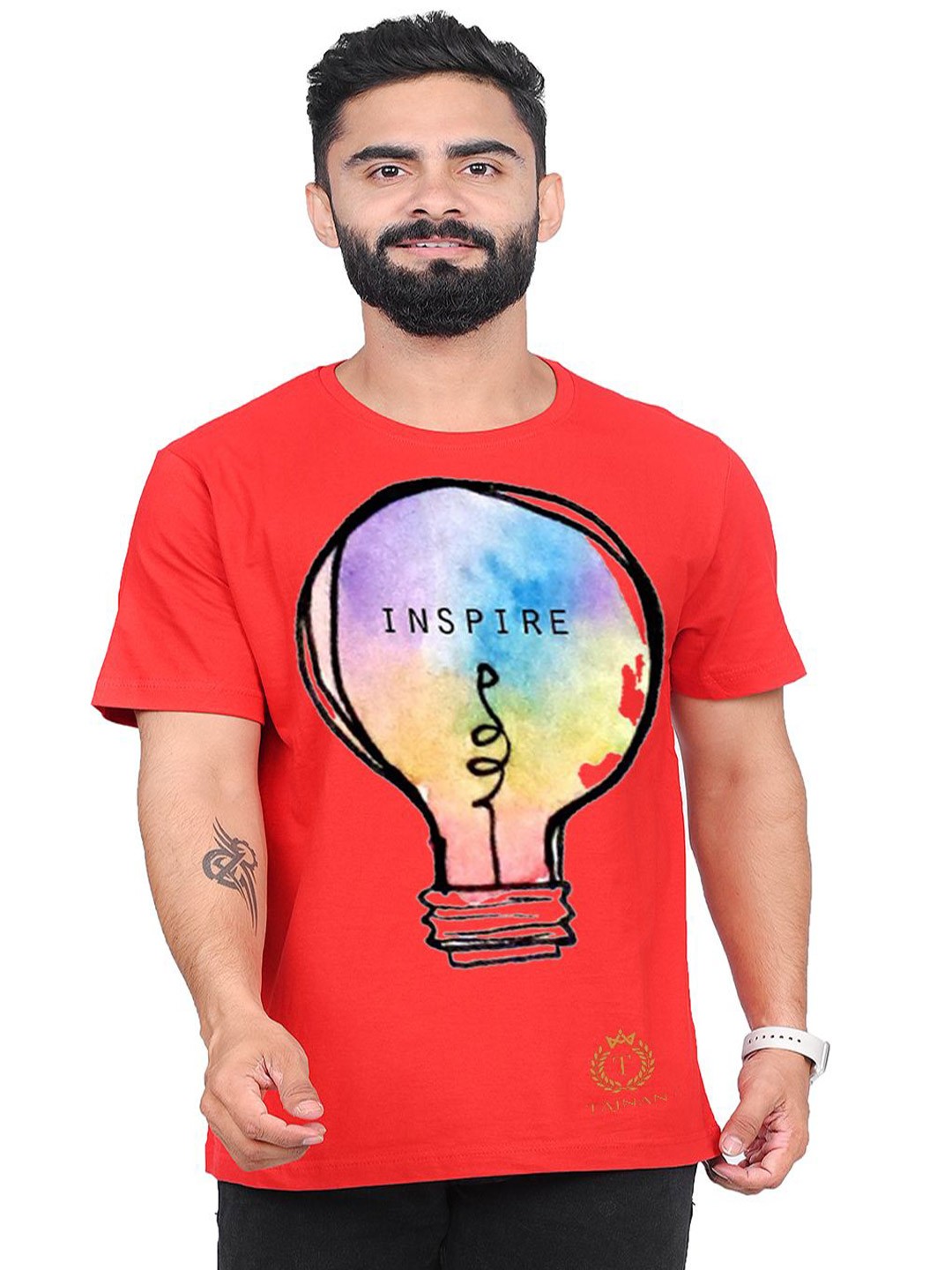 

TAJNAN Men Graphic Printed Round Neck Cotton T-shirt, Red