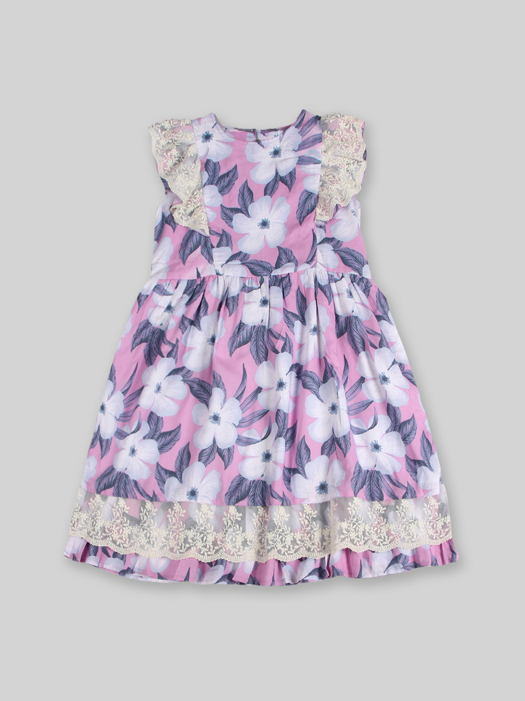 

INCLUD Girls Floral Printed Sleeveless Ruffles Fit & Flare Dress, Pink
