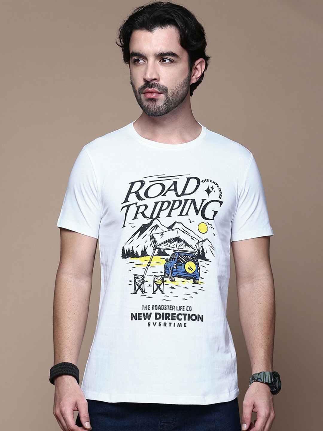 

The Roadster Lifestyle Co Printed Cotton T-Shirt, White