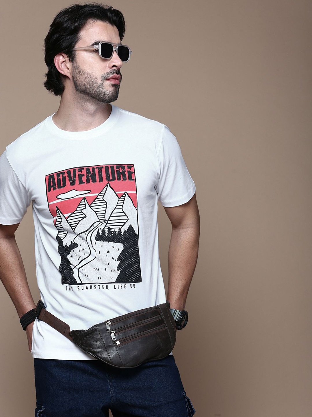 

The Roadster Lifestyle Co Printed Cotton T-Shirt, White