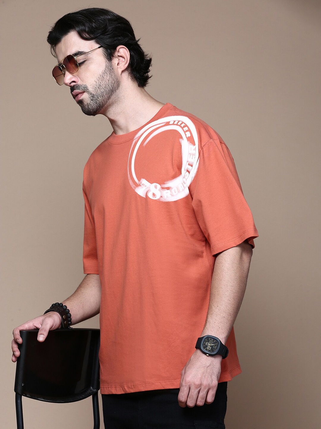 

The Roadster Lifestyle Co Printed Cotton T-Shirt, Rust