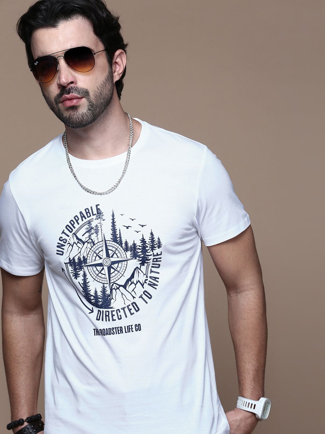 

The Roadster Lifestyle Co Printed Cotton T-Shirt, White