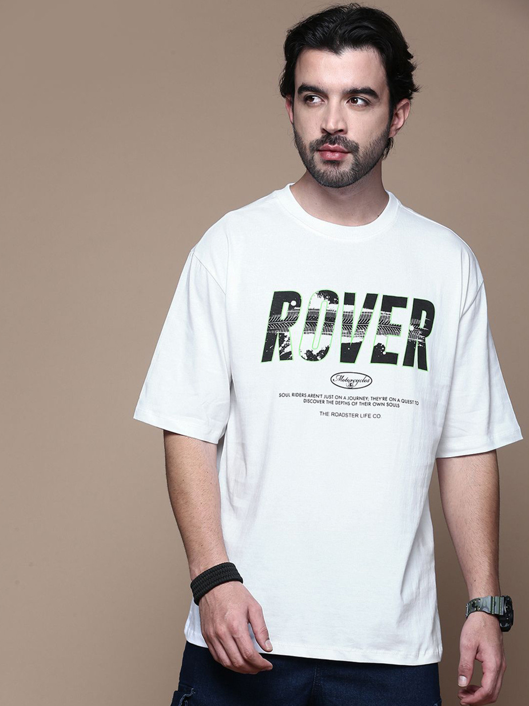 

The Roadster Lifestyle Co Printed Relaxed-Fit Cotton T-Shirt, White