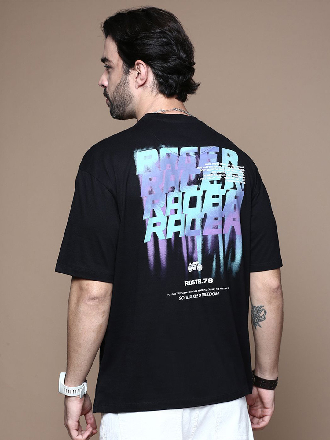 

The Roadster Lifestyle Co. Men Typography Printed Round Neck Cotton T-Shirt, Black