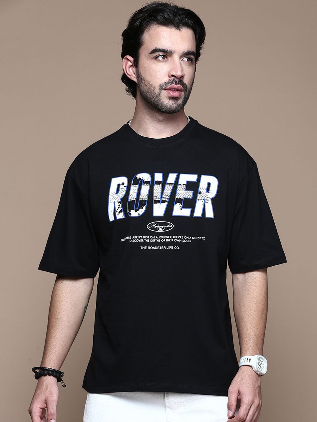

The Roadster Lifestyle Co Printed Relaxed Fit Cotton T-Shirt, Black