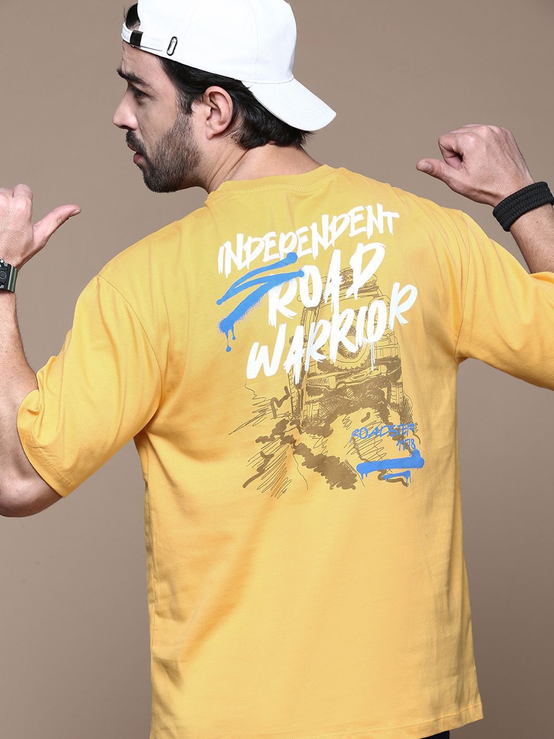 

The Roadster Lifestyle Co Printed Relaxed-Fit Cotton T-Shirt, Yellow