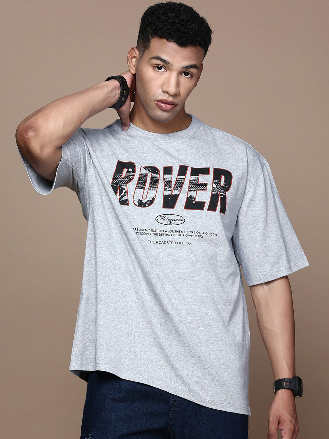 

The Roadster Lifestyle Co Printed Relaxed-Fit Cotton T-Shirt, Grey