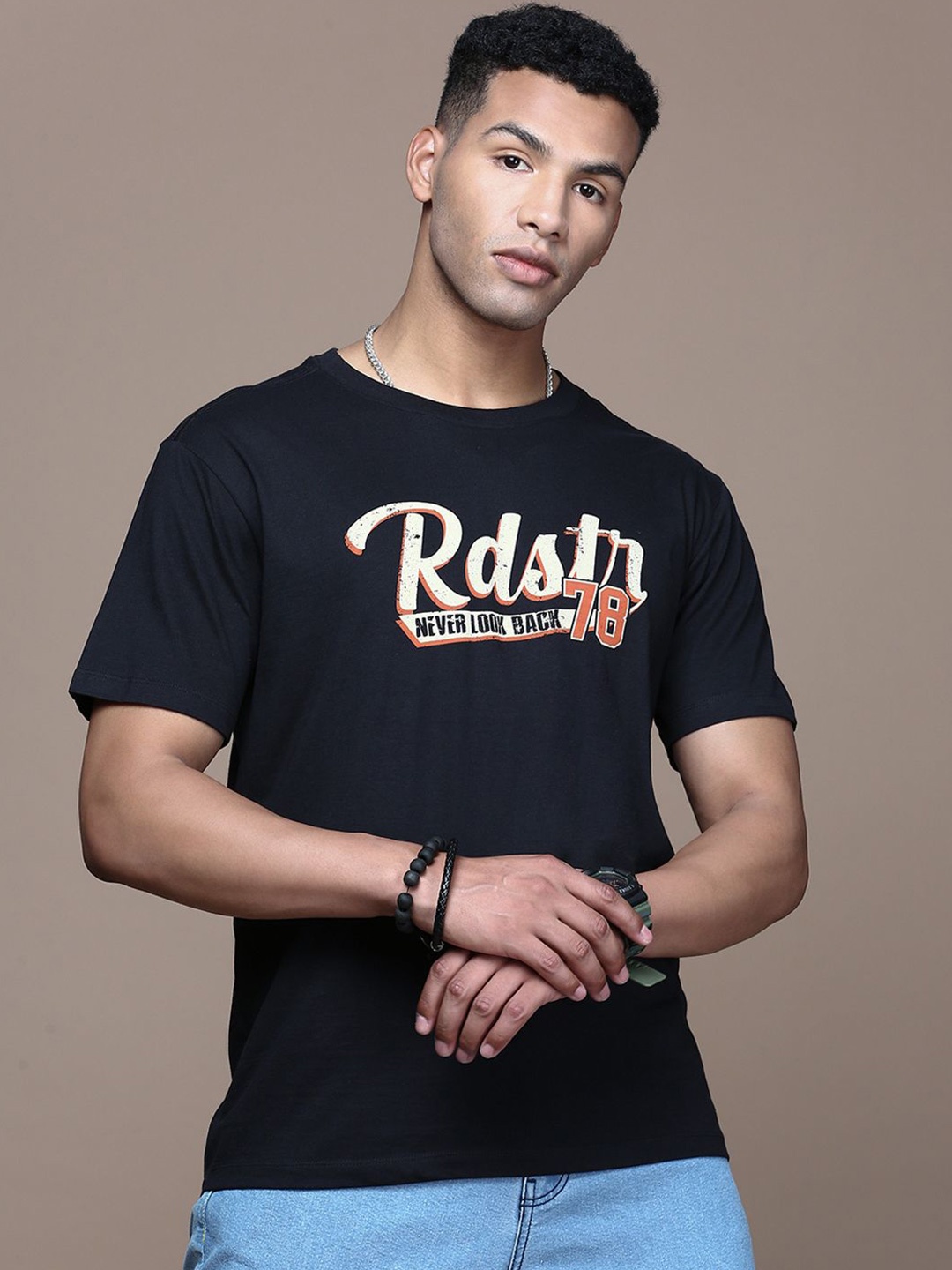 

The Roadster Lifestyle Co Printed Cotton T-Shirt, Black