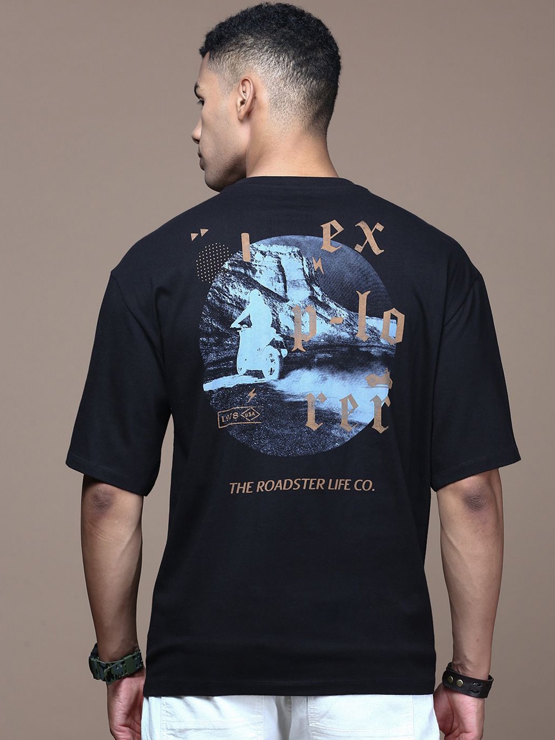 

The Roadster Lifestyle Co Printed Relaxed-Fit Cotton T-Shirt, Black