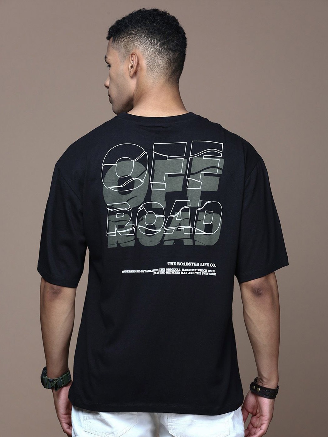 The Roadster Lifestyle Co Printed Cotton T-Shirt, Black