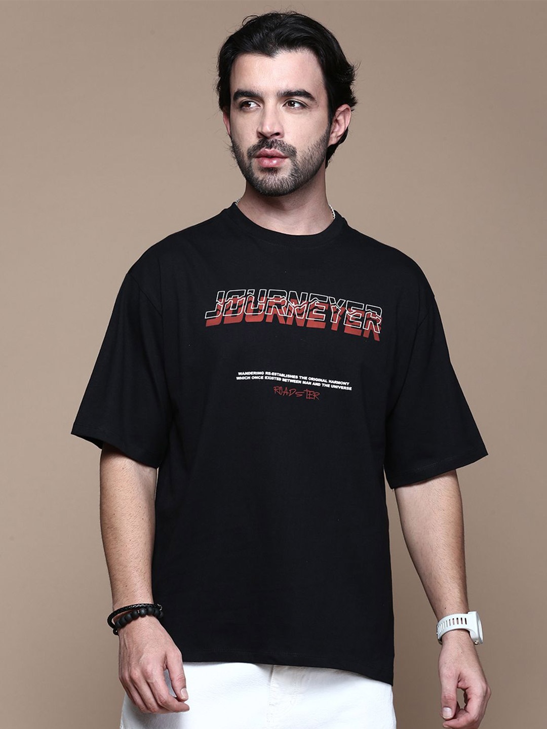

The Roadster Lifestyle Co Printed Relaxed-Fit Cotton T-Shirt, Black