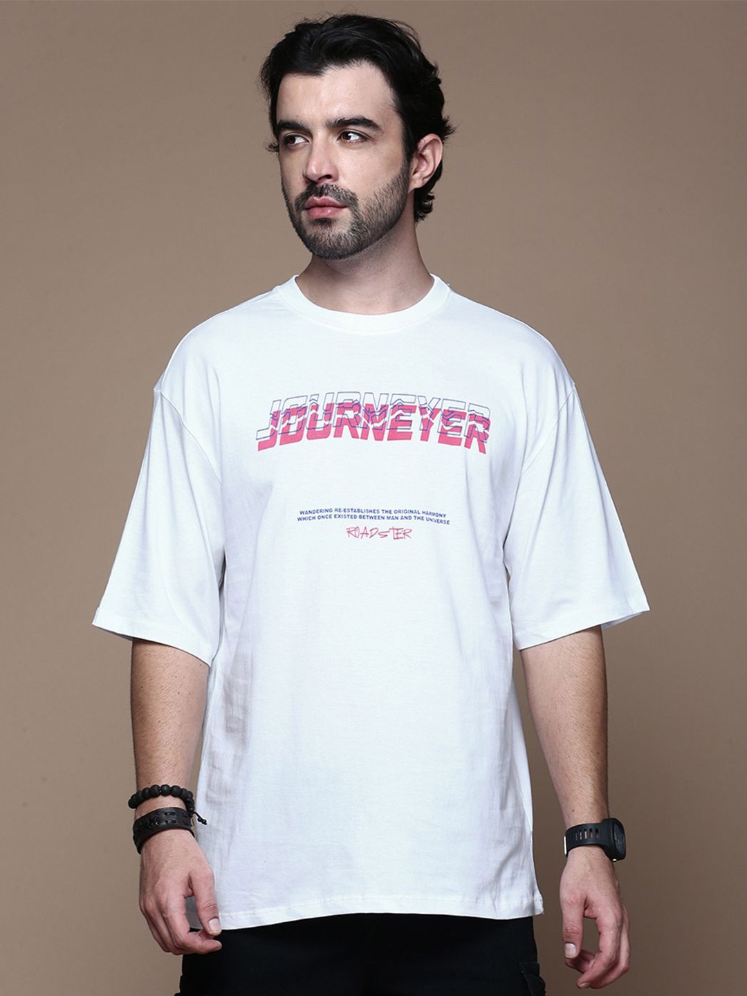 The Roadster Lifestyle Co Printed Relaxed-Fit Cotton T-Shirt, White
