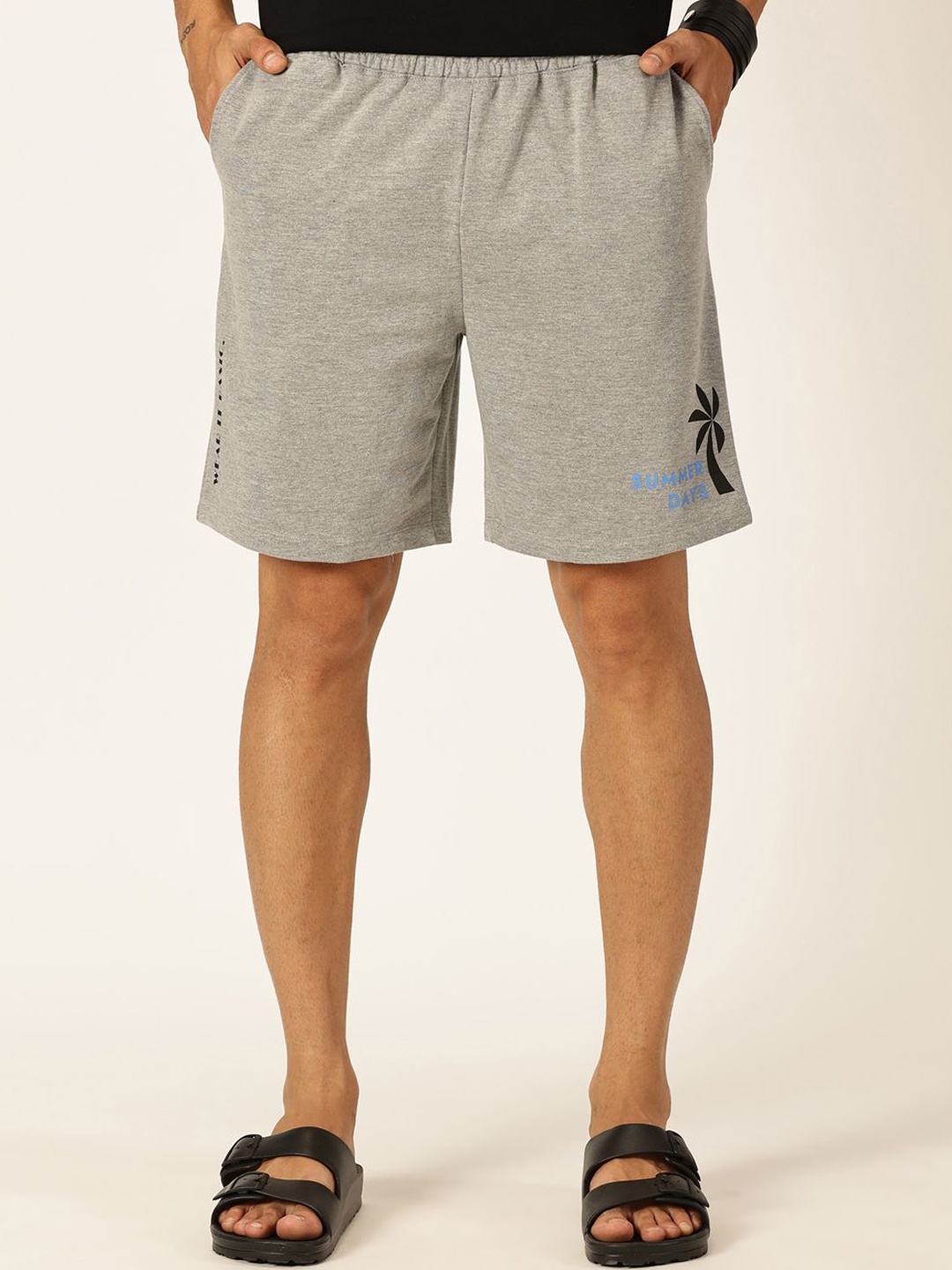 Mast & Harbour Men Grey Melange Regular Fit Mid-Rise Outdoor Shorts