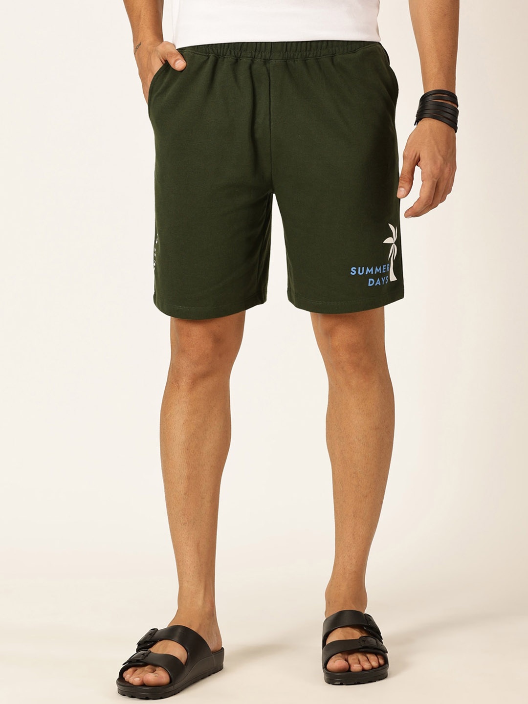 Mast & Harbour Olive Green Men Mid-Rise Shorts