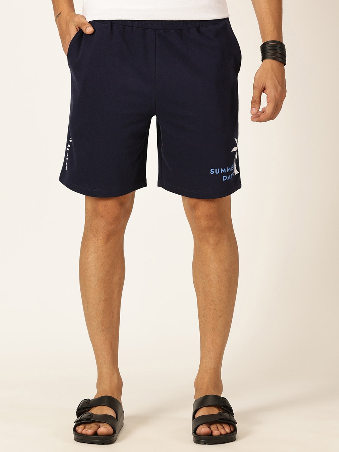 Mast & Harbour Navy Blue Men Mid-Rise Shorts