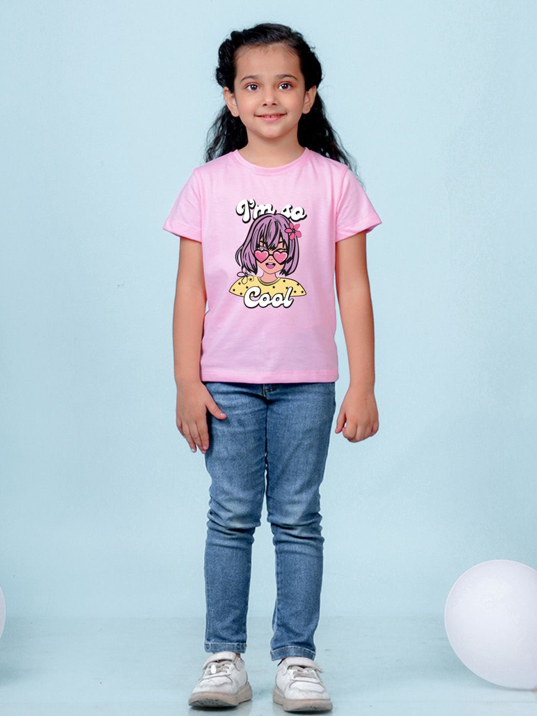 

NUSYL Girls Graphic Printed Round Neck Cotton T-shirt, Pink