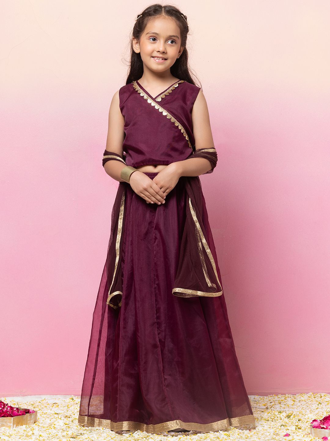 

Miss Indya Girls Gotta Patti Ready to Wear Lehenga & Blouse With Dupatta, Purple
