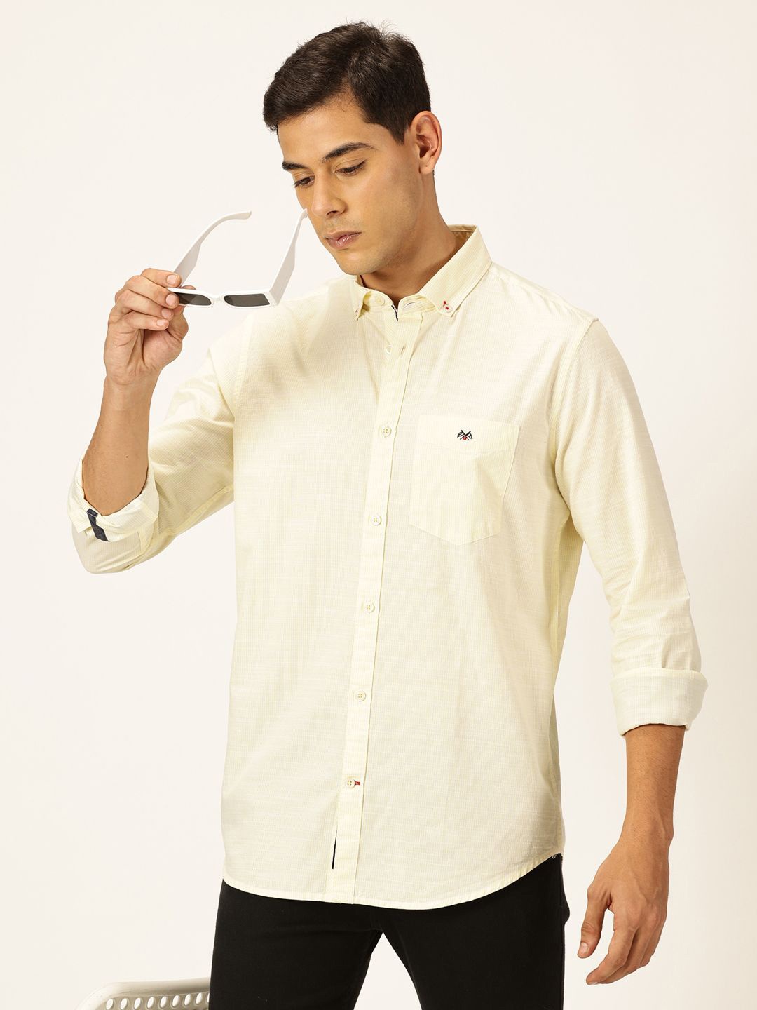 

Thomas Scott Smart Button Down Collar Striped Pure Cotton Casual Shirt, Yellow