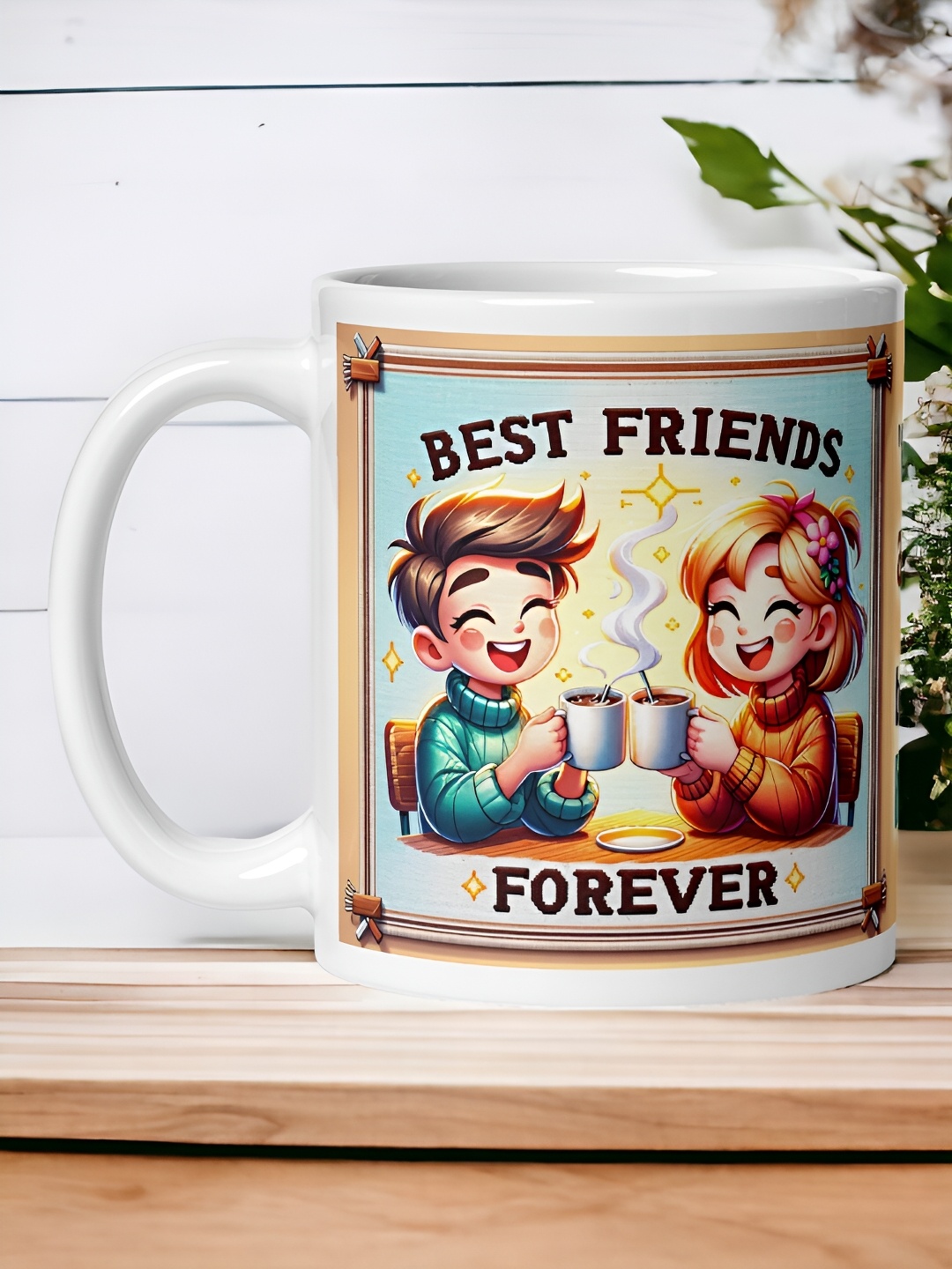 

bettergiftflowers White Best Friend Forever Printed Smooth Surface Glossy Mugs 350 ml