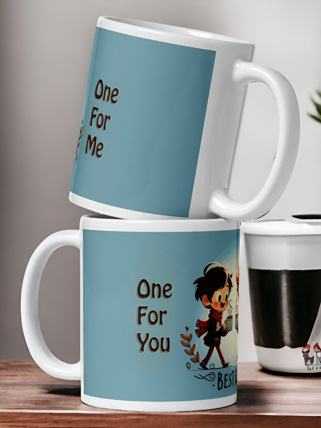 

bettergiftflowers Blue & Black 2 Pieces Printed Glossy Mugs 350 ml
