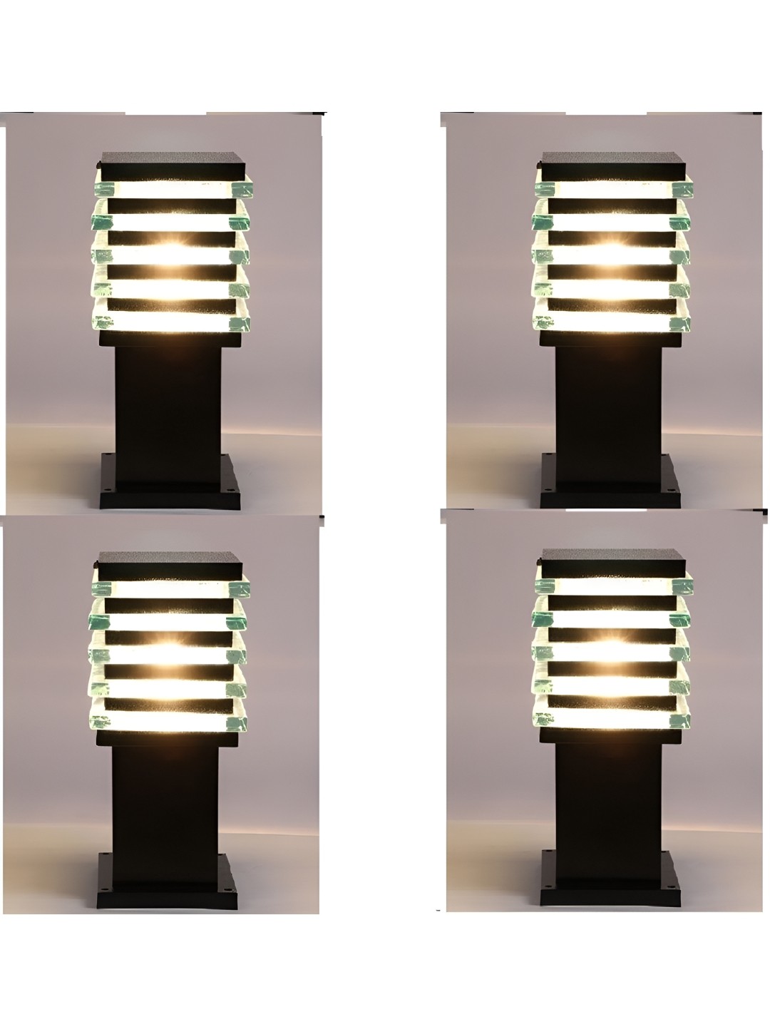 

SPARK WORLD 4Pc White Metal Cylindrical Shaped Outdoor Lamps, Black