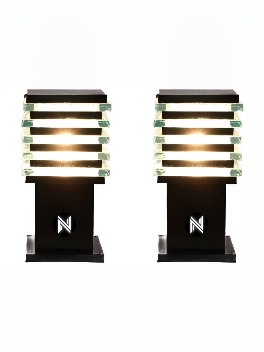 SPARK WORLD White 2 Pieces Metal Cylinder Shaped Outdoor Lamps, Black