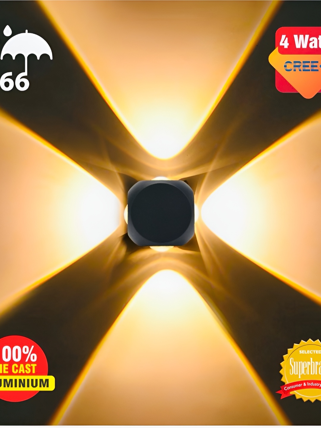 SPARK WORLD Yellow & Black Textured Aluminium Outdoor Lamp