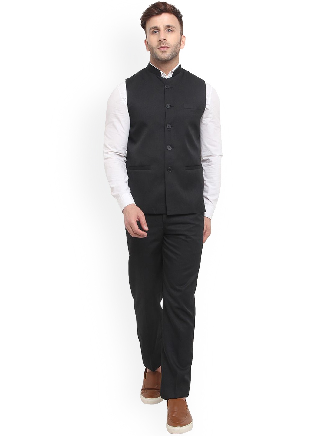 

REFULGENT Men Bandhgala Two-Piece Party Suit, Black