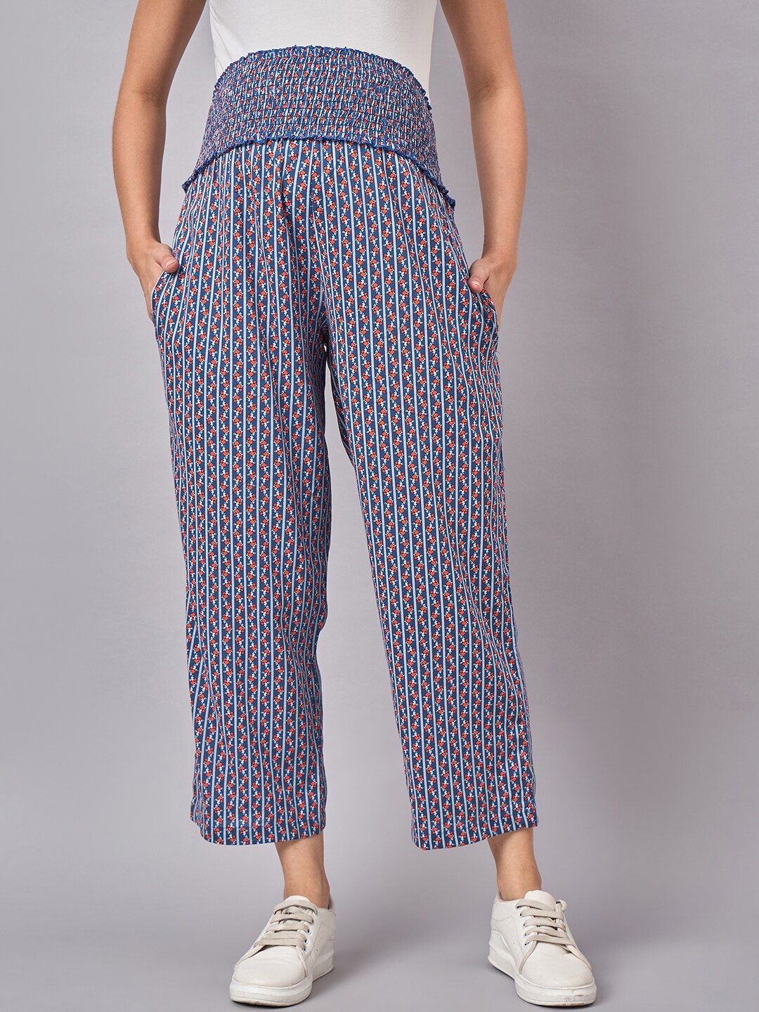 

Mine4Nine Women Printed Original Mom Fit Maternity Trouser, Blue