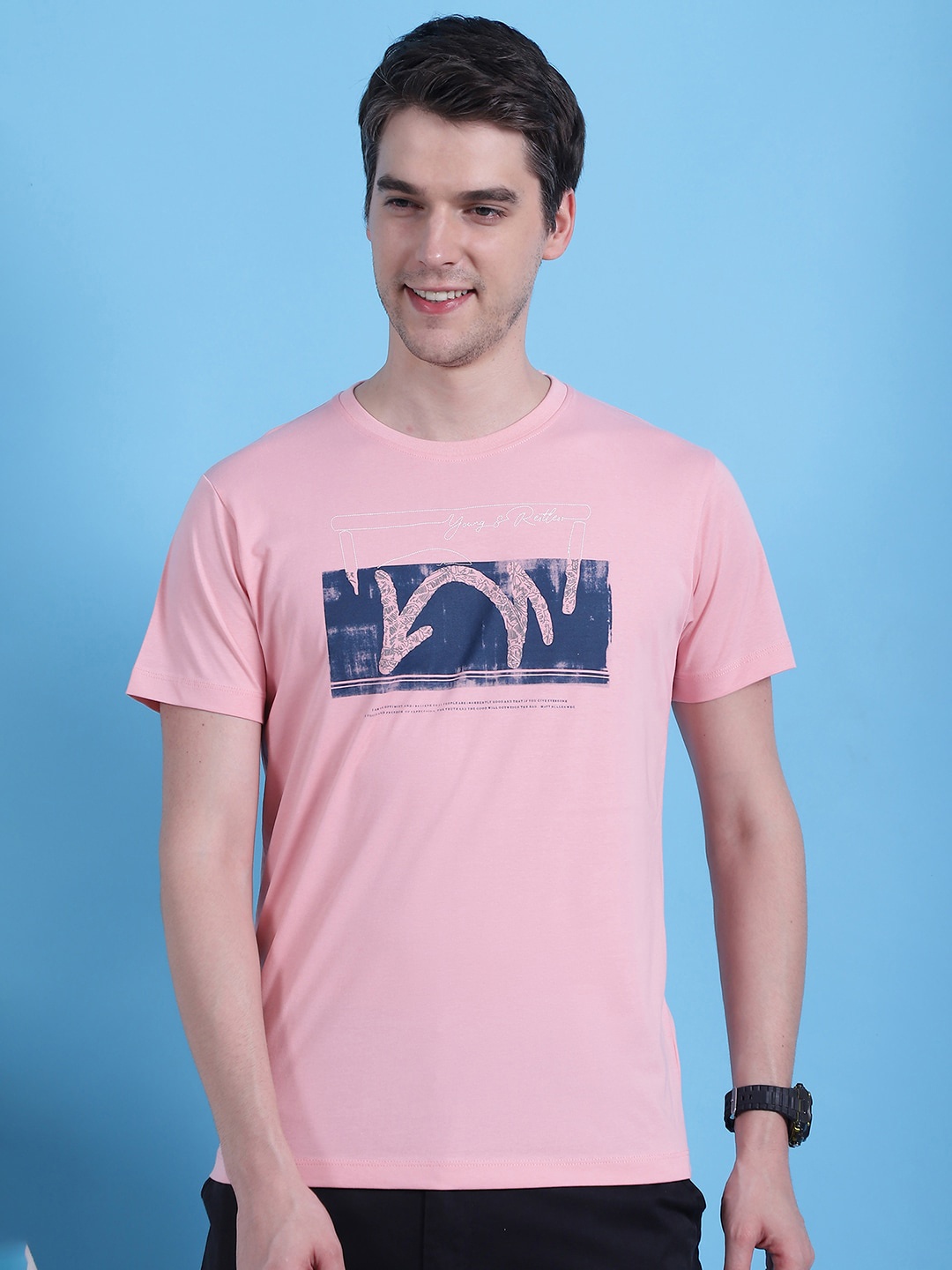 VENITIAN Men Typography Printed Round Neck T-shirt, Pink