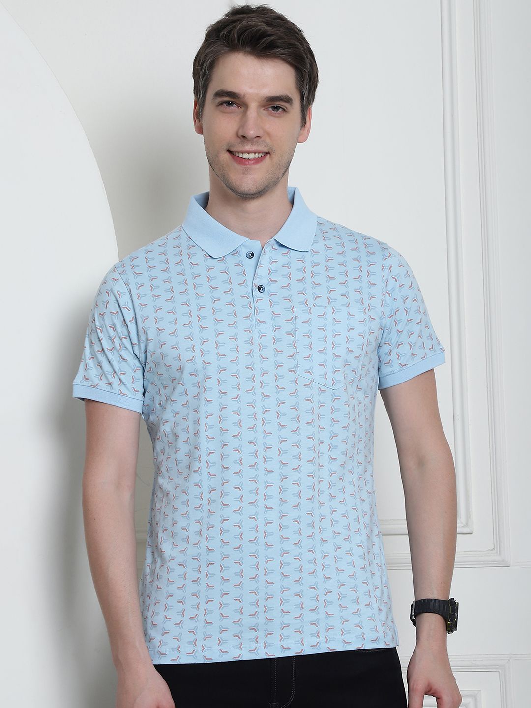 

VENITIAN Men Abstract Printed Polo Collar T-shirt, Blue