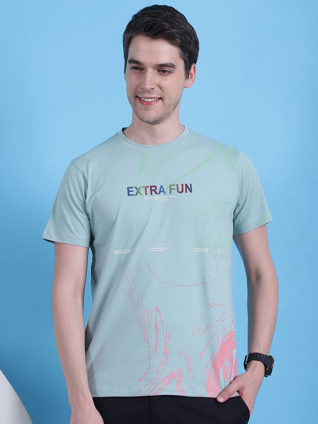 

VENITIAN Men Typography Printed Round Neck T-shirt, Sea green